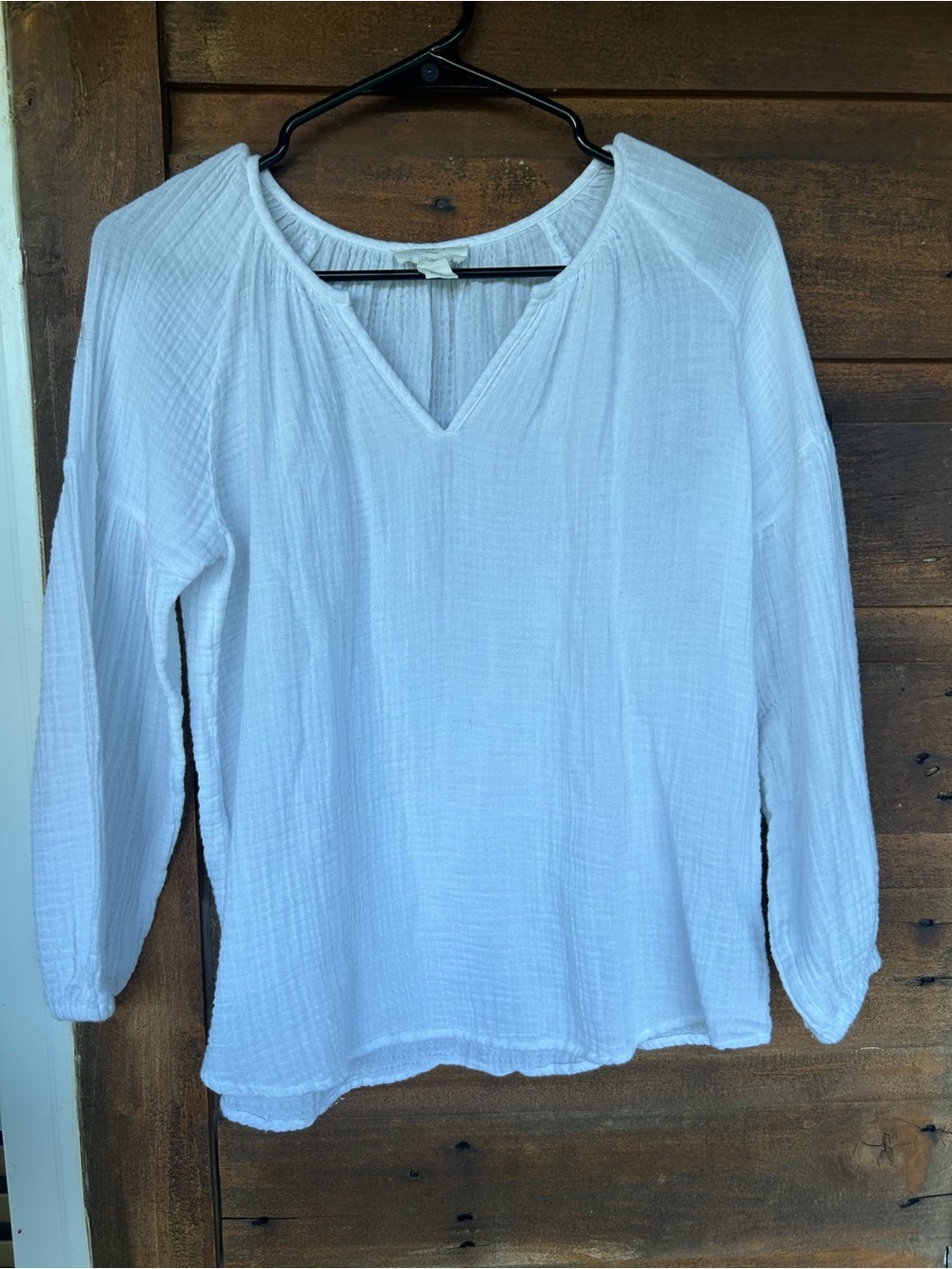 LOFT Outlet Lounge White Gauze V-Neck Long Sleeve Blouse XS